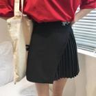 Letter Embroidered Pleated Panel Skirt