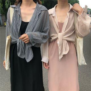 Striped Chiffon Shirt / Spaghetti Strap Midi Dress