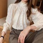 Mock-neck Balloon-sleeve Lace Top
