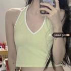 Halter Neck Crop Tank Top Light Green - One Size