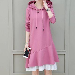Long-sleeve Pleated Hooded Dress