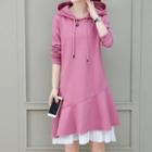 Long-sleeve Pleated Hooded Dress