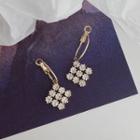 Rhinestone Square Dangle Earring 1 Pair - S925 Silver Needle - One Size