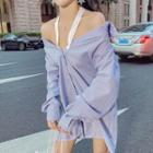 Striped Cold-shoulder Halter Shirt