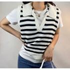 Open-collar Striped Sweater Vest