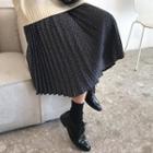Banded-waist Accrodion-pleats Long Skirt Dark Navy Blue - One Size