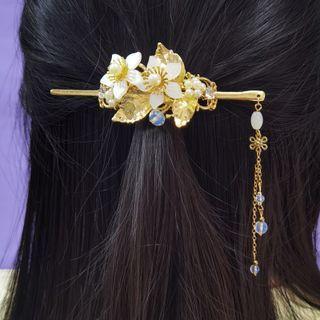 Retro Flower Faux Pearl Hair Stick 1 Pc - K63 - One Size