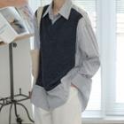 Long-sleeve Paneled Striped Shirt As Shown In Figure - One Size