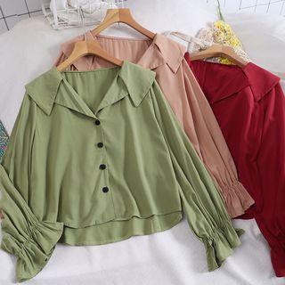 Collared Lantern-sleeve Single-breasted Blouse
