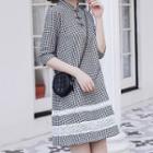 Gingham Lace Trim Elbow-sleeve Shift Qipao
