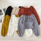 Plain Single-breasted Off-shoulder Puff-sleeve Blouse