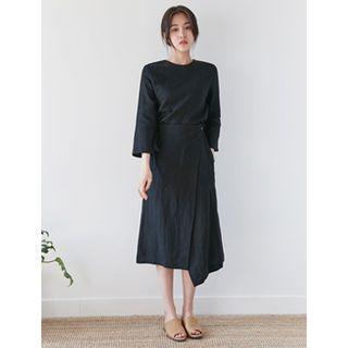 Set: Linen Blend Top + A-line Wrap Skirt