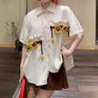Short-sleeve Ruffle Flower Detail Shirt White - One Size