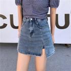 High-waist Washed Denim Mini Pencil Skirt