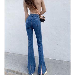 High Waist Slit Bell Bottom Jeans