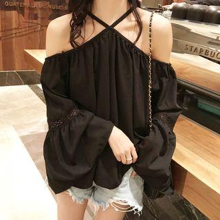 Long-sleeves Cold Shoulder Flare Top
