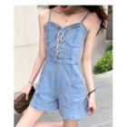 Spaghetti Strap Lace-up Denim Playsuit