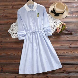 Pineapple Embroidered Long Sleeve Shirt Dress