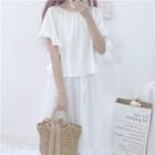 Plain Short Sleeve T-shirt / Mesh Midi Skirt