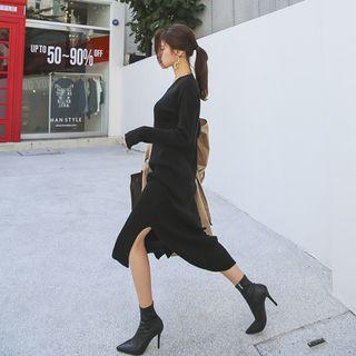 Cutout-back Wool Blend Long Knit Dress