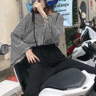 Long-sleeve Striped T-shirt / Wide-leg Jumper Pants