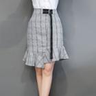 Ruffle Hem Plaid Fitted Skirt