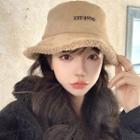 Lettering Embroidered Fleece Lined Bucket Hat