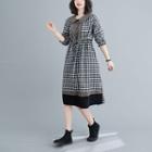 Long-sleeve Collared Gingham A-line Dress