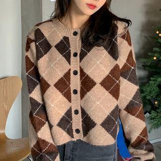 Long-sleeve Argyle Cardigan