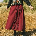 Ruffle Midi A-line Skirt Red - One Size