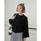 Balloon-sleeve Ribbed Cardigan