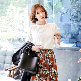 Frilled-edge Long-sleeve T-shirt