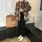 Woolen Plaid Shirt Jacket As Shown In Image - One Size
