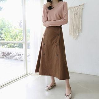 Double-breasted A-line Maxi Skirt