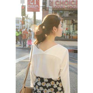 V-neck Plain Crepe Blouse