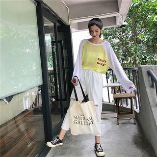 Long-sleeve Lettering T-shirt / Ripped Jeans