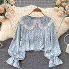 Lace Peter Pan Collar Floral Bubble Long-sleeve Top