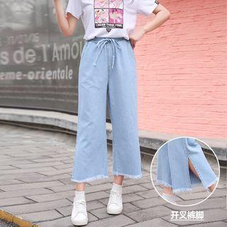 Drawstring Slit Wide-leg Jeans