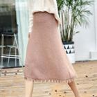 Tasseled Midi A-line Knit Skirt