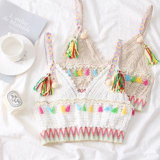 Ethnic Fringed Crop Knit Top