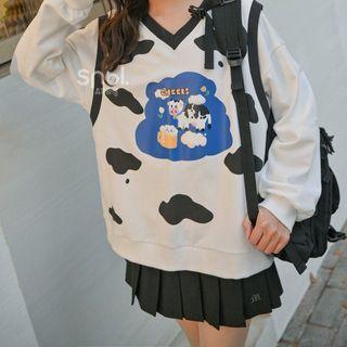 Cow Print Mock Two-piece Sweatshirt