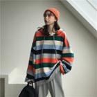 Colour Block Striped Hooded Sweater