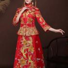 Traditional Chinese Long-sleeve Trained Wedding Dress