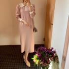 Half-placket Contrast-trim Midi Knit Dress