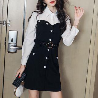 Long-sleeve Belted Mini A-line Dress