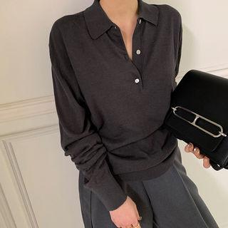 Collared Woolen Knit Polo Shirt