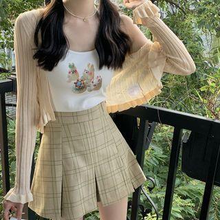 Print Camisole Top / Light Jacket / Pleated Skirt