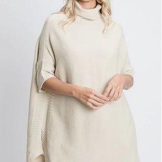 Short-sleeve Turtleneck Knit Top Almond - One Size