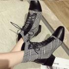 Chunky Heel Houndstooth Panel Short Boots