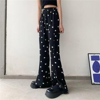 Heart Print High-waist Boot-cut Pants